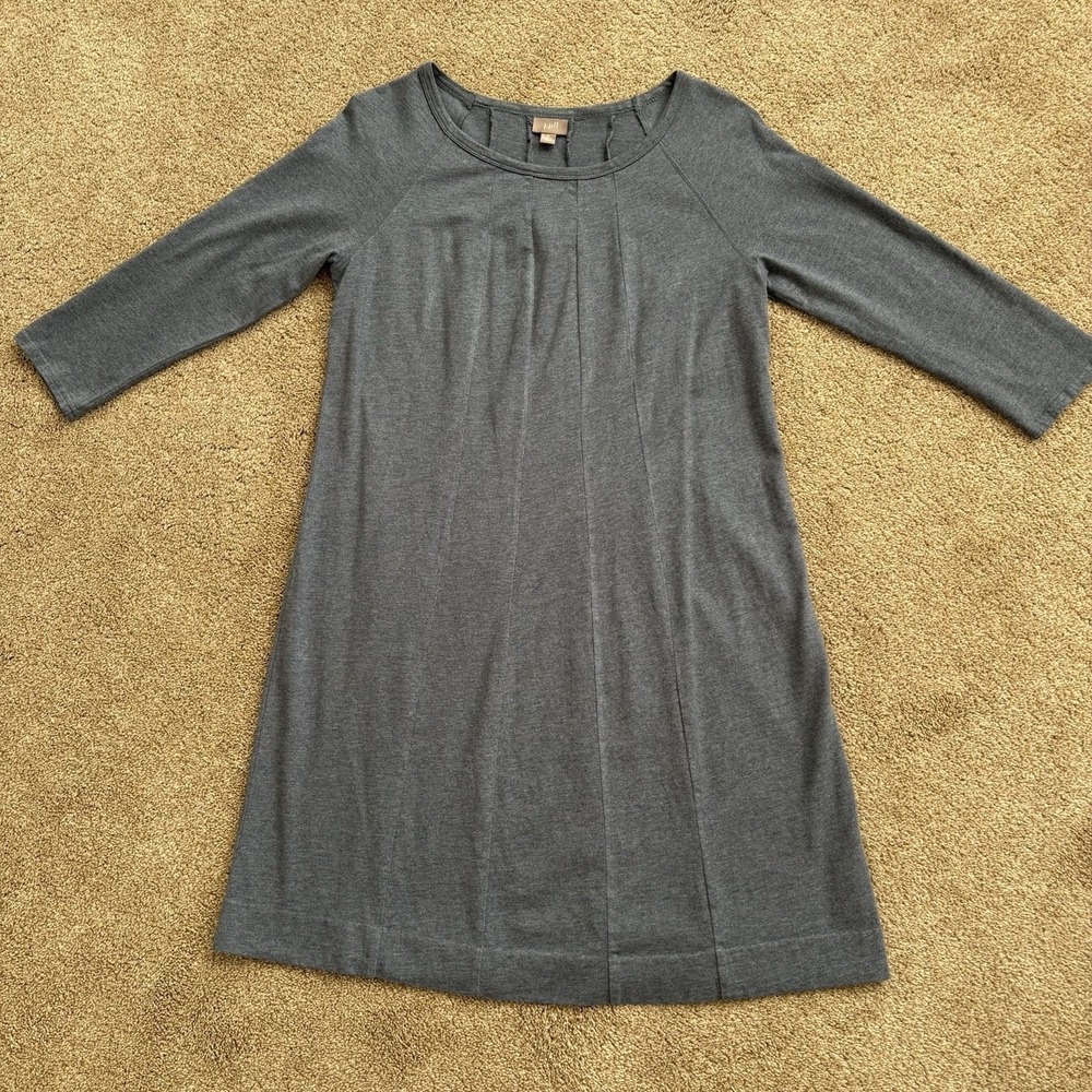 J.Jill Knit Dress Petite Medium PM Blue/Gray 3/4 Sleeve Cotton Modal A-Line EUC